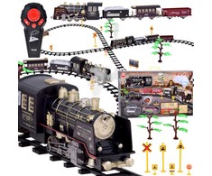 Jokomisiada Large Retro Train Locomotive Remote Control Train Light Steam Sound RC0700
