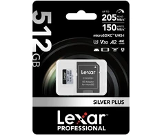 Atminties kortelė Lexar Micro SDXC Professional Sidabrinis Plus UHS-I/U3/A2/4K R205/W150 (V30) 512GB