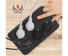 „Maclean“ maitinimo laidas, 4 lizdų prailginimo laidas + 3xUSB, 110-240V AC 50/60Hz, 2.1A max 2500W, 3m, juodas, MCE393 B
