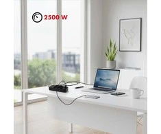 „Maclean“ maitinimo jungtis, 6 lizdų prailgintuvas + 4xUSB, 110-240V AC 50/60Hz, 2.1A max 2500W, 1.5 m, juodas, MCE389 B