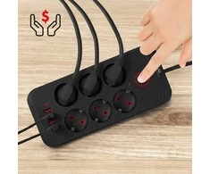 Maclean power strip, 6 socket extension + 4xUSB, 110-240V AC 50/60Hz, 2.1A max 2500W, 3m, juodas, MCE391 B
