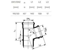 Magnaplast Vidaus kanalizacijos trišakis Ultra dB, Ø 110 / 50 mm, 45°