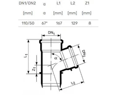 Magnaplast Vidaus kanalizacijos trišakis HTplus, Ø 50 / 110 mm, 67°