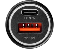 BlueStar Įkroviklis automobilinis Blue Star (1xUSB-C; QC 3.0; 30W) + laidas "USB-C(Type-C) to USB-C(Type-C)" juodas