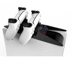 Saitake STK-DZ503 Dubultā uzlādes stacija Doks Sony PlayStation 5 PS5 kontrolieriem konsoles formā Melna