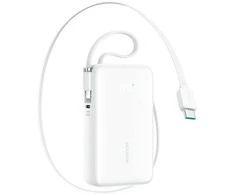 Joyroom JR-PR2L 10000mAh 35W Power Bank with Built-in Retractable USB-C Cable and Lightning Lanyard Cable - Baltas