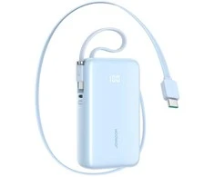 Joyroom JR-PR2L 10000mAh 35W Power Bank with Built-in Retractable USB-C Cable and USB-C Lanyard Cable - Mėlyna