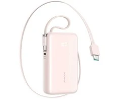 Joyroom JR-PR2L 10000mAh 35W išorinė baterija su integruotu ištraukiamu USB-C laidu ir USB-C virvele - Rožinė