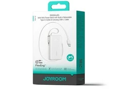Joyroom JR-PR2L 10000mAh 35W Power Bank with Built-in Retractable USB-C Cable and Lightning Lanyard Cable - Baltas