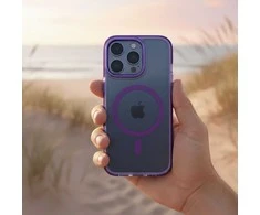 OEM dėklas, skirtas iPhone 17 AIR Frame Clear Hybrid Mag Cover, suderinamas su MagSafe violetine