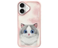 Nimmy dėklas Apple iPhone 16 6.1″ rožinės spalvos Big Eyed Pet 2.0 Cat