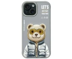 Nimmy Apple iPhone 15 6.1" dėklas telefonui pilkos spalvos Cool&amp;Cute 2.0 Bear