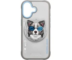 NIMMY dėklas GLASSES COOL DOG, suderinamas su „MagSafe“, skirtas IPHONE 17, pilkas