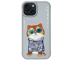 Nimmy Apple iPhone 15 6.1" dėklas telefonui pilkos spalvos Glasses Cool Cat