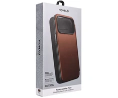 NOMAD odinis dėklas IPHONE 18 Pro Max/17 Pro Max, suderinamas su MagSafe (Modern Leather Folio ECCO Leather) ruda