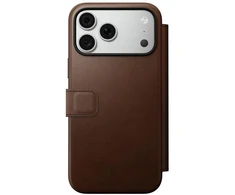 NOMAD odinis dėklas IPHONE 18 Pro Max/17 Pro Max, suderinamas su MagSafe (Modern Leather Folio ECCO Leather) ruda
