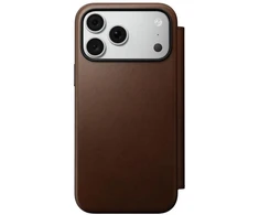 NOMAD odinis dėklas IPHONE 18 Pro Max/17 Pro Max, suderinamas su MagSafe (Modern Leather Folio ECCO Leather) ruda