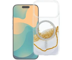 Golden OEM dėklas, skirtas „iPhone 15“, auksinis, suderinamas su „MagSafe“ ir baltais