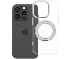Oem Originalus „iPhone 15 PRO“ dėklas su apvaliu stovu, suderinamas su „MagSafe“ ir skaidriu dangteliu.