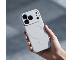 Dėklas Oem Case for iPhone 18 Pro Max / 17 Pro Max Silicone Mag Cover compatible with MagSafe (camera protection) sidabrinis