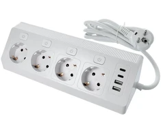 Oem Power strip with 4 sockets max 3680W, 2xUSB A, 2x type C jungtys with 2m power cable E42 baltas