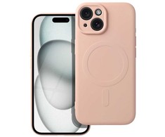 OEM SILICONE MAG COVER dėklas, suderinamas su „MagSafe“, skirtas IPHONE 15, rožinis