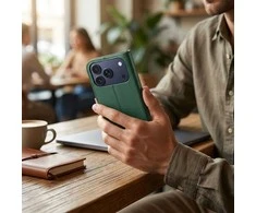 OEM atverčiamas dėklas iPhone 17 / 18 Split Book žalias ir auksinis