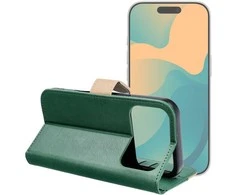 Dėklas Oem Flip case for iPhone 17 Split Book žalias and auksinis