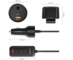 Orico ChargeClip 108W automobilinis įkroviklis 2x USB-A + 4x USB-C su spaustuku - Juodas