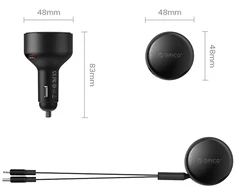 „Orico“ dvigubo tempimo 60 W USB-C automobilinis įkroviklis su dviem ištraukiamais USB-C + „Lightning“ laidais - Juodas
