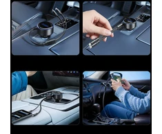„Orico“ dvigubo tempimo 60 W USB-C automobilinis įkroviklis su dviem ištraukiamais USB-C + „Lightning“ laidais - Juodas