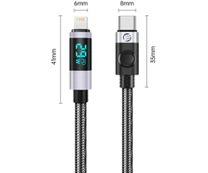 Orico LDC2L USB-C į Lightning PD 29W laidas su LED ekranu 480Mbps 2m - Juodas