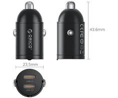 Orico MiniRing 30W 2x USB-C Car Charger - Juodas