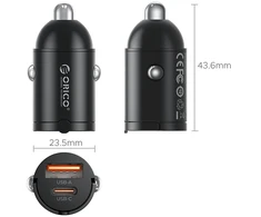 Orico MiniRing 30W USB-A + USB-C automobilinis įkroviklis - Juodas