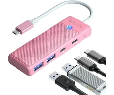 Orico PAPW2AC-C3-C3 USB Hub 4-port 2x USB-A 3.0 1x USB-C 3.0 with USB-C PD 100W charging 0.15m - pink