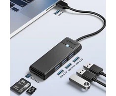 Orico PAPW3AT-U3 USB Hub 4-port 3x USB-A 3.0 with Micro SD/SD card reader 1 m - juodas