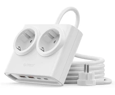Orico PDC25 25W 6in1 maitinimo blokas 2x AC + 2x USB-A + 2x USB-C - Baltas