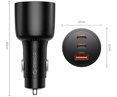 Orico PowerLink 165W USB-A + 2x USB-C automobilinis įkroviklis - Juodas