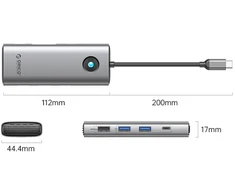 Orico PW11 8in1 USB-C Docking Station 2x USB-A 3.0 1x USB-A 2.0 1x USB-C 3.0 1x USB-C PD 100W 1x HDMI 4K 60Hz 1x VGA 1080P 60Hz 1x RJ45 Gigabit Ethernet - Gray