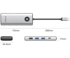 Orico PW11 8in1 USB-C Docking Station 2x USB-A 3.0 1x USB-A 2.0 1x USB-C 3.0 1x USB-C PD 100W 1x HDMI 4K 60Hz 1x VGA 1080P 60Hz 1x RJ45 Gigabit Ethernet - Sidabrinis