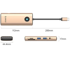 Orico PW11 8in1 USB-C Docking Station 2x USB-A 3.0 1x USB-C PD 100W 1x HDMI 4K 60Hz 1x Micro SD/SD 1x RJ45 Gigabit Ethernet 1x Audio 3.5mm - Rose Gold