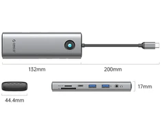 Orico PW11 9in1 USB-C Docking Station 2x USB-A 3.0 1x USB-C 3.0 1x USB-C PD 100 1x HDMI 4K 60Hz 1x Micro SD/SD 1x RJ45 2.5G Ethernet 1x Audio 3.5 mm - Gray