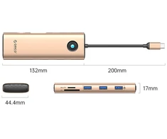 Orico PW11 9in1 USB-C Docking Station 3x USB-A 3.0 1x USB-C PD 100 1x HDMI 4K 60Hz 1x VGA 1080P 60Hz 1x Micro SD/SD 1x RJ45 Gigabit Ethernet - Rose Gold