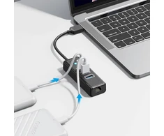 Orico PW3UR25-U3 USB Hub 4-Port 3x USB-A 3.0 1x RJ45 2.5G Ethernet 0.15m - Juodas