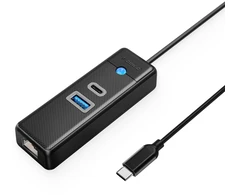 Orico PWCUR-C3 3-port USB hub 1x USB-A 3.0 1x USB-C 3.0 1x RJ45 Gigabit Ethernet 1.8 m - juodas