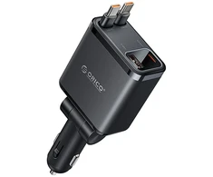 „Orico Twin Reach 45W“ USB-A + USB-C automobilinis įkroviklis su dviem ištraukiamais USB-C laidais – Juodas