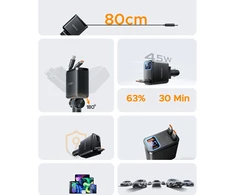 „Orico Twin Reach 45W“ USB-A + USB-C automobilinis įkroviklis su dviem ištraukiamais USB-C laidais – Juodas