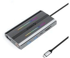Orico XCR 12in1 RGB USB-C Docking Station 3x USB-A USB-C PD 100W HDMI 4K VGA RJ45 Gigabit SD and Micro SD Card Reader - Gray