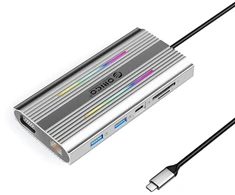 Orico XCR 12in1 RGB USB-C Docking Station 3x USB-A USB-C PD 100W HDMI 4K VGA RJ45 Gigabit SD and Micro SD Card Reader - Sidabrinis