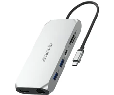 Orico XCR 12in1 USB-C Docking Station 2x USB-A 3.1 1x USB-A 2.0 1x USB-C PD 100W 1x USB-C 3.1 2x HDMI 2.0 4K 60 Hz 1x DisplayPort 1.4 4K 60 Hz 1x SD 3.0 1x Micro SD 3.0 1x RJ45 Gigabit Ethernet 1x audio CTIA 3.5 mm - sidabrinis